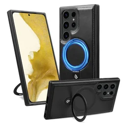 Deluxe Magnetic PU Leather Phone Case with Magsafe Wireless Charging Compatibility - Galaxy S23 Ultra (Black)