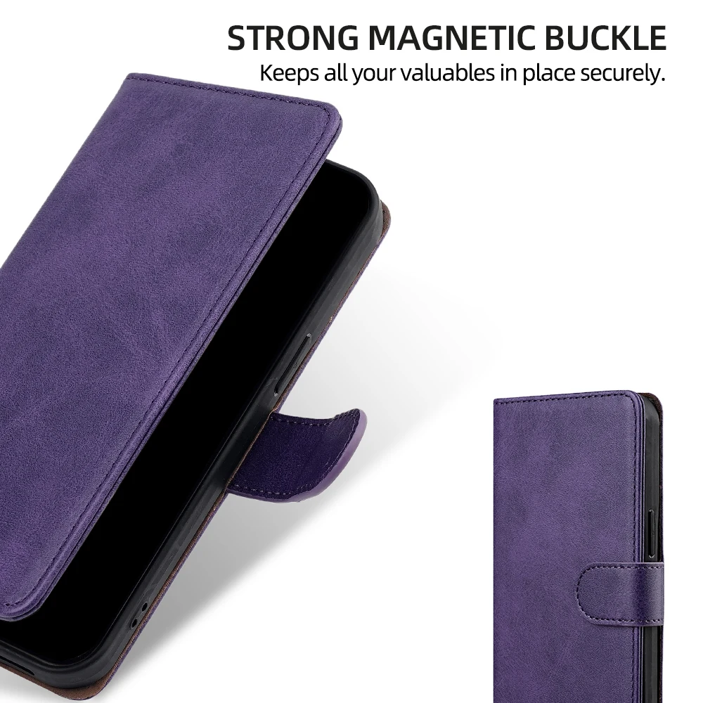 Leather Mobile Phone Wallet Case with RFID Blocking and Card Slots