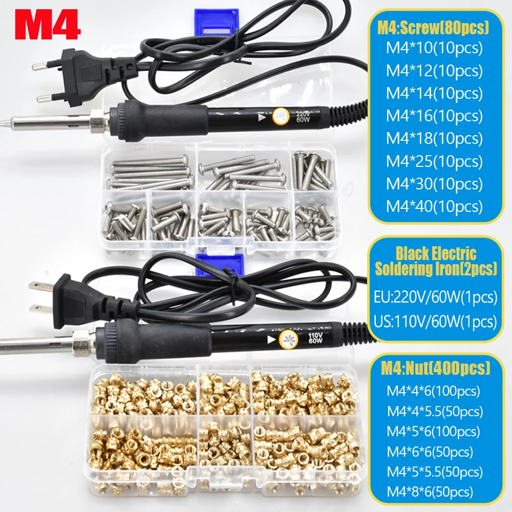 M2M3M4 Allen Bolt ISO7380 Hexagon Screw Brass Hot Melt Insert Knurled Nut For 3D Printer Soldering Iron Insertion Electric Tool