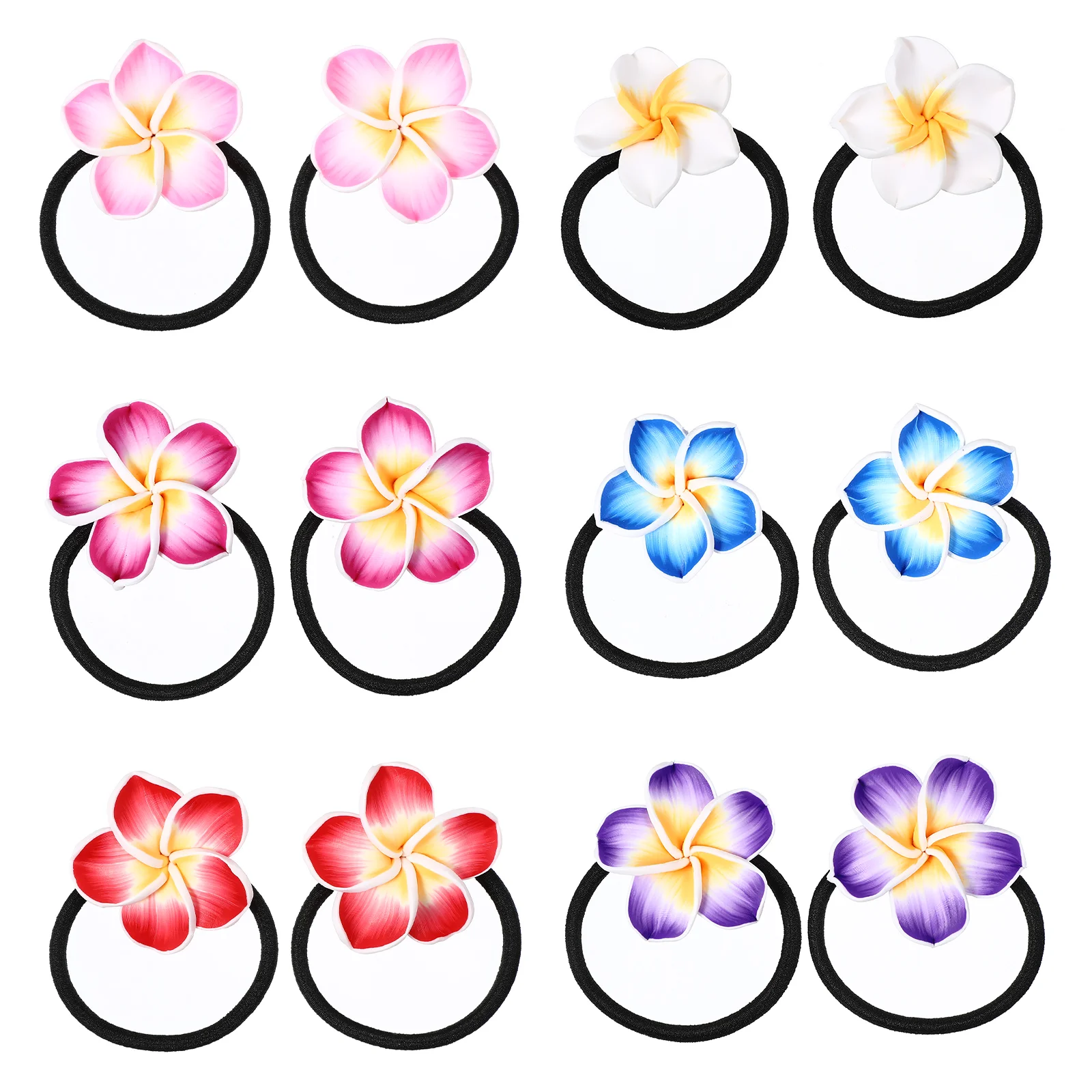 

12PCS Plumeria Hair Rope Hawaiian Hair Ties Elastic Hair Bands for Kids Women