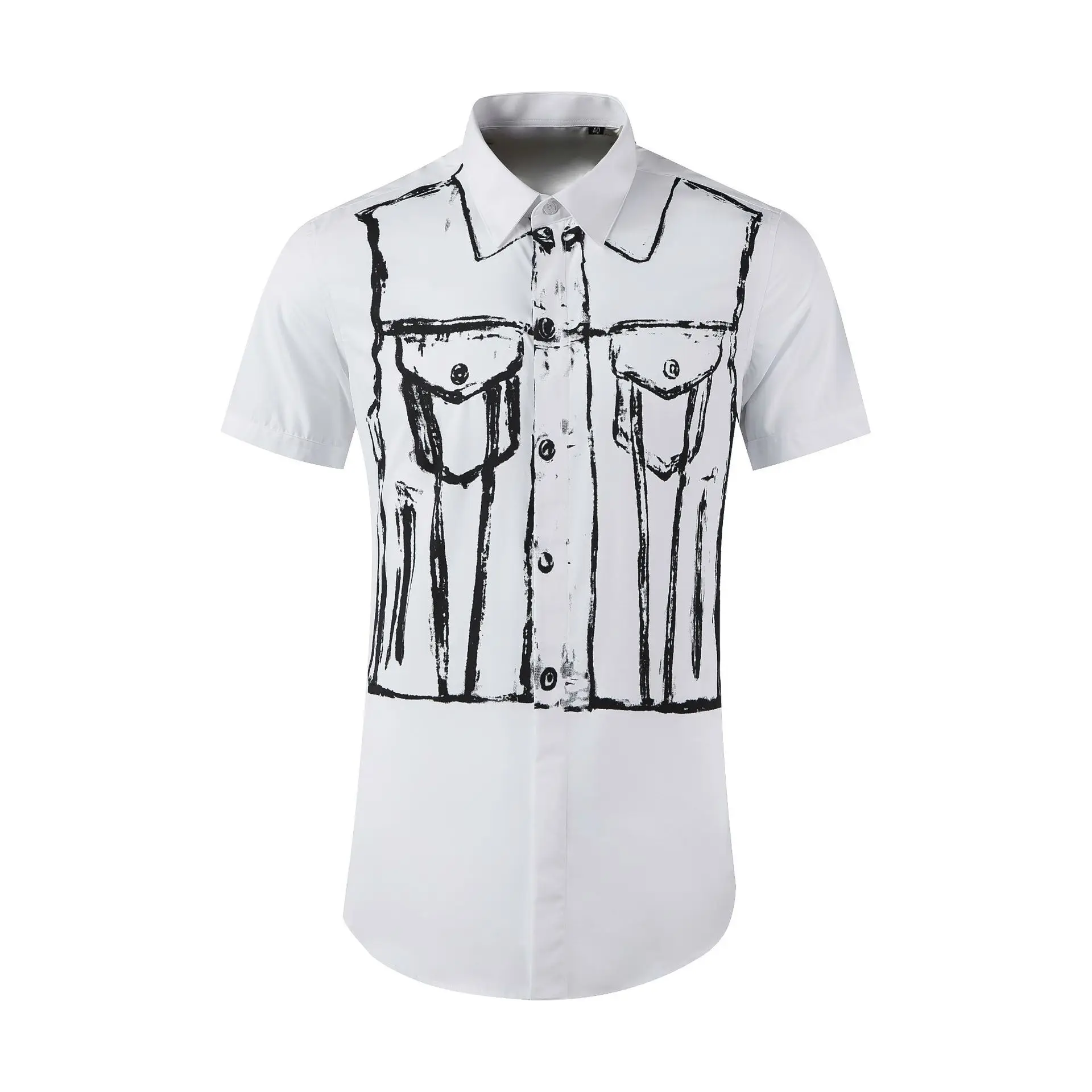 

High Quality Luxury Jewelry Four-Sided Stretch Shirt Men'S Short-Sleeved Hot-Selling Solid Color High-Stretch Shirtgood