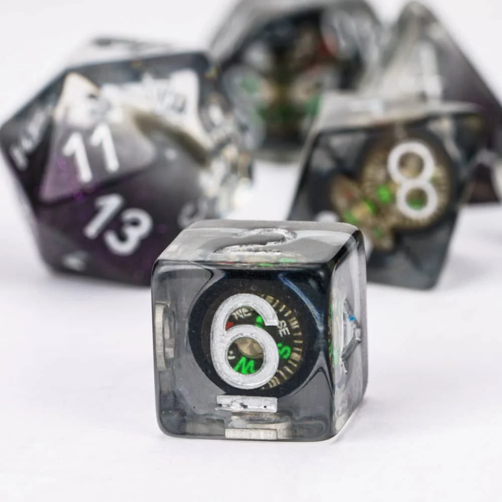 Cusdi Magnetic Compass DND Dice Set 7Pcs Polyhedral Dice-Unique Moving Compass Core for Tabletop RPG AdventuresTabletop Games