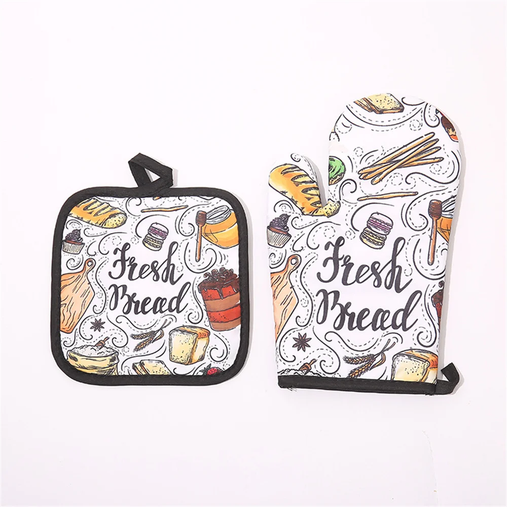 Kitchen Baking Cooking Accessories Print Oven Mitt Glove Pad Washable Microwave Pizza Anti-Hot Insulation Mat Kitchen Decor