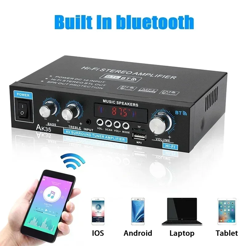 【Popular choice】 AK35 800W Home Digital Amplifiers Audio 110-240V Bass Video Power bluetooth Amplifier Hifi FM USB Auto Music Subwoofer Speakers.