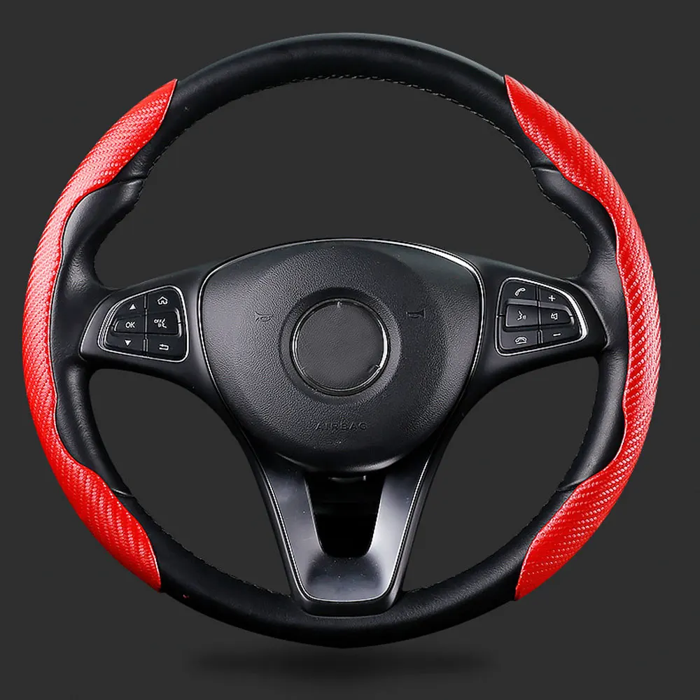 Steering Wheel Cover Universal 38cm Carbon Fiber Car Steering Wheel Cover Non-slip Card Cover Auto Steering Wheel Handle Booster Protective