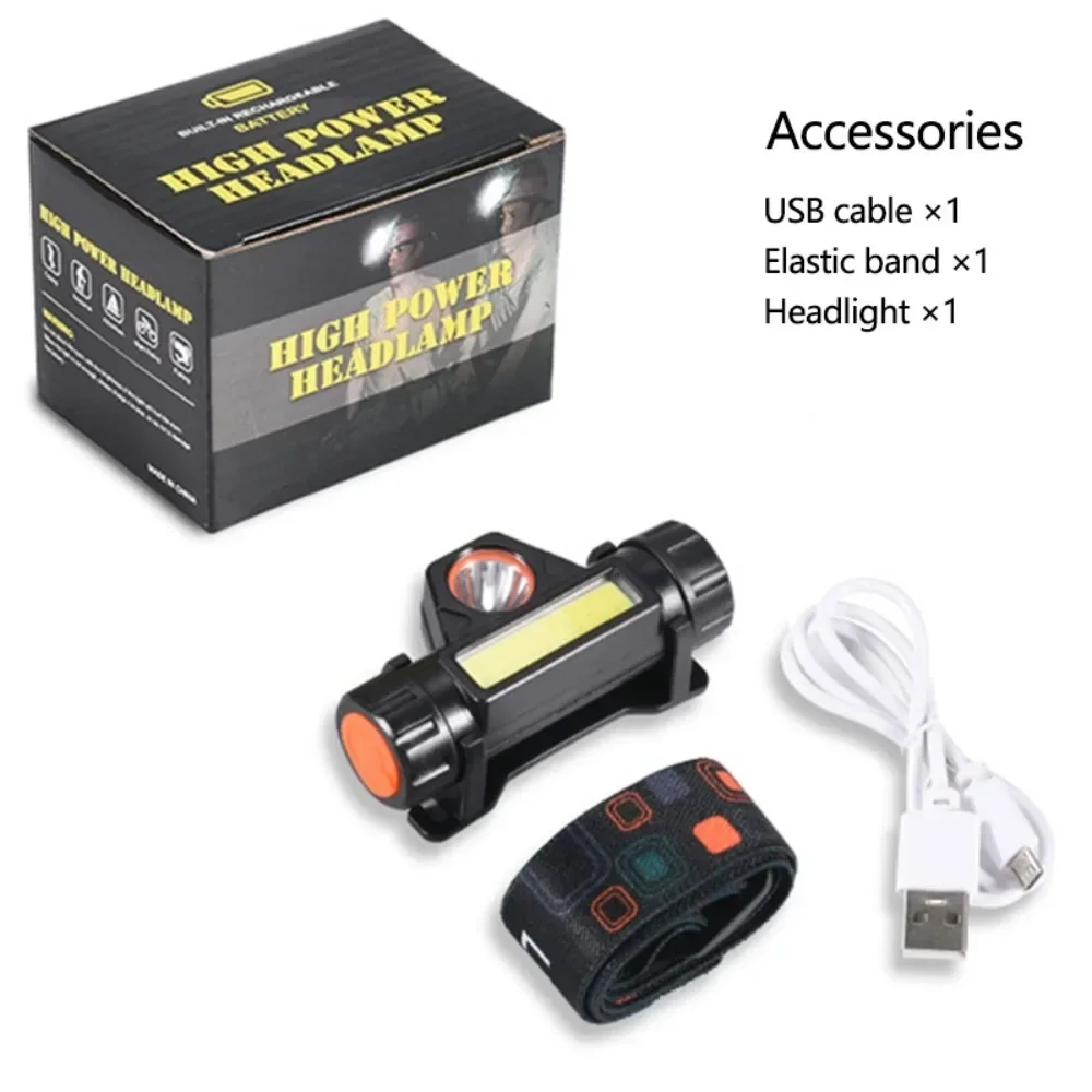 Outdoor Portable mini Powerful LED XPE + COB USB Rechargeable Headlamp with Built-in Battery Waterproof Head Torch Head Lamp head flashlight cob headlamp