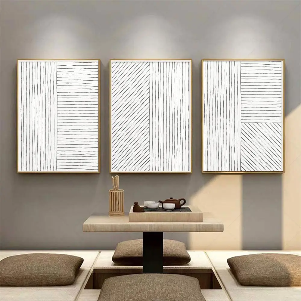 

Abstract Geometric Print Black White Stripes Canvas Painting Minimalist Line Art Poster Wall Picture For Living Room Home Decor