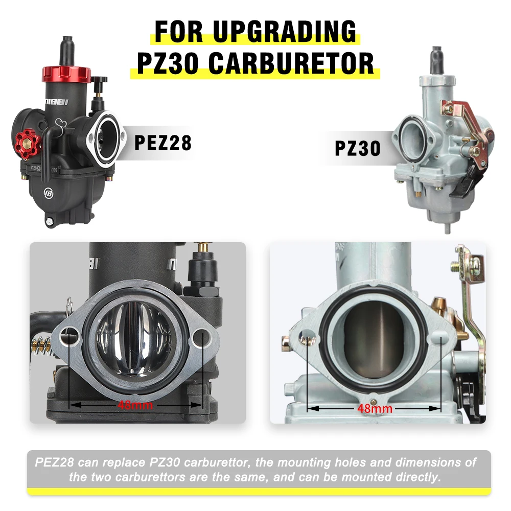 NIBBI Motorcycle Carburetor PE28FL Own Flange 150CC Carburetor 28mm With Carburetor Jets Fit Honda Yamaha Suzuki Kawasaki Motorcycle Scooter ATV Dirt Bike 150CC -250CC Horizontal Engine