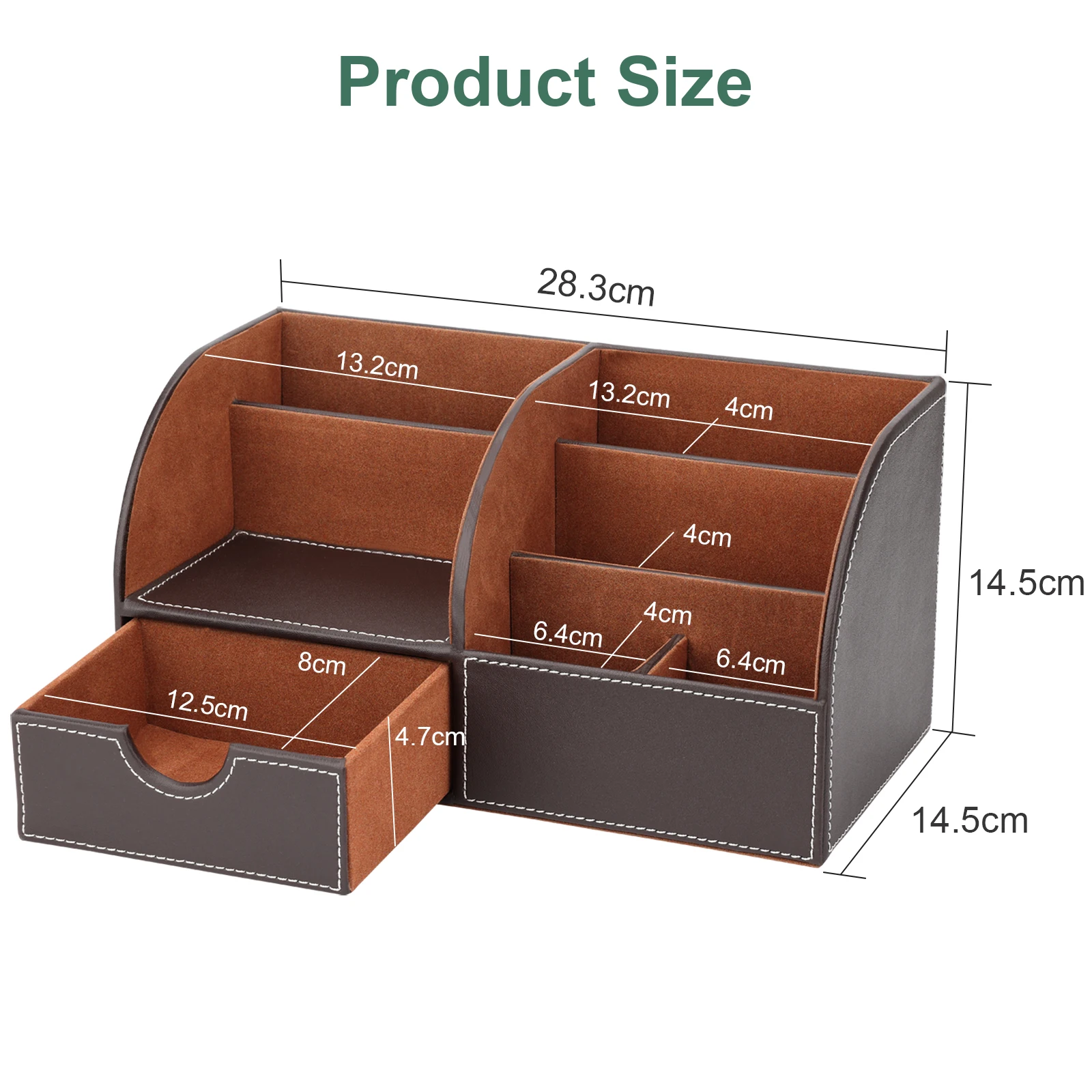 Half PU Leather Office Stationery Desk Organizer 6 Compartments Large Storage Boxes Wooden Pen Holder Pencil Organizer Case pen holder stationery organizer