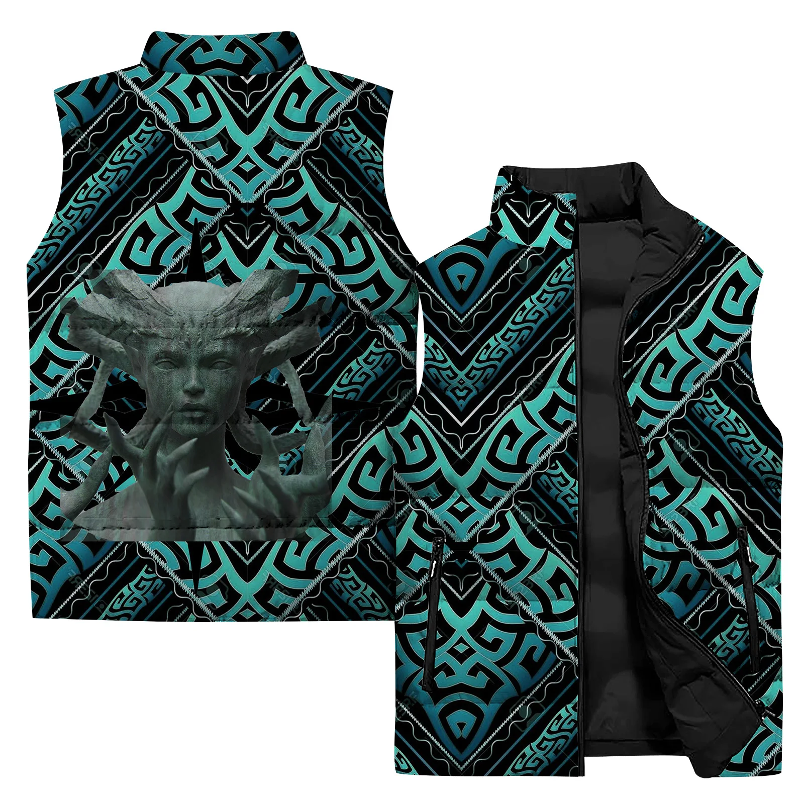 thumbnail image 2 of Chaqueta sin mangas con cremallera de invierno para hombre, chaqueta con estampado 3D de animales, ropa Y2K, ropa deportiva informal de calle para hombre, 2 of 5