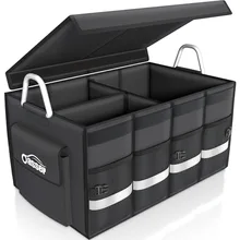  Trunk Organizer Cargo Organizer Trunk Storage Organizer with Foldable Cover Aluminium Alloy Handle Reflective Stripe camping 