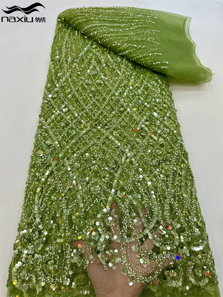 Madison African Sequins Beaded Groom Lace Fabric French Tulle Lace Fabric Embroidery Nigerian Fabrics