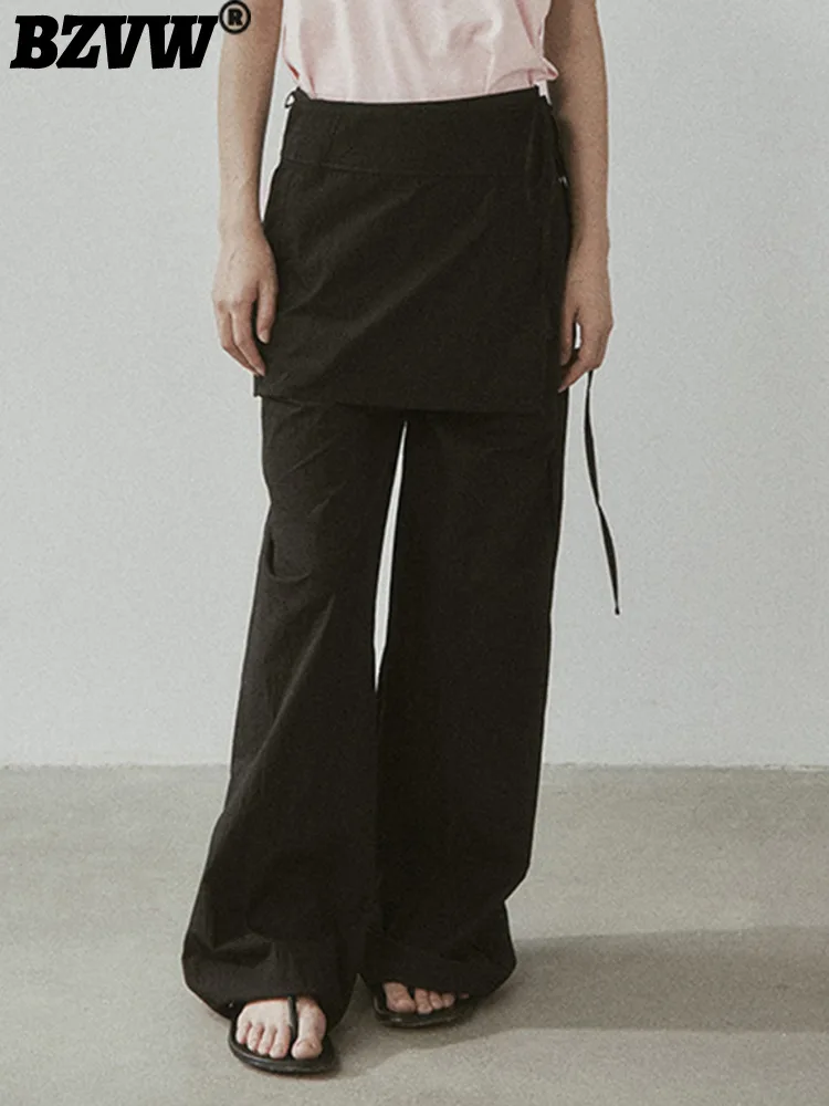 

BZVW Fashion Full Length Pants For Women Lace-up Gathered Waist Solid Color Casual Trousers 2024 Female New Clothing 25A633