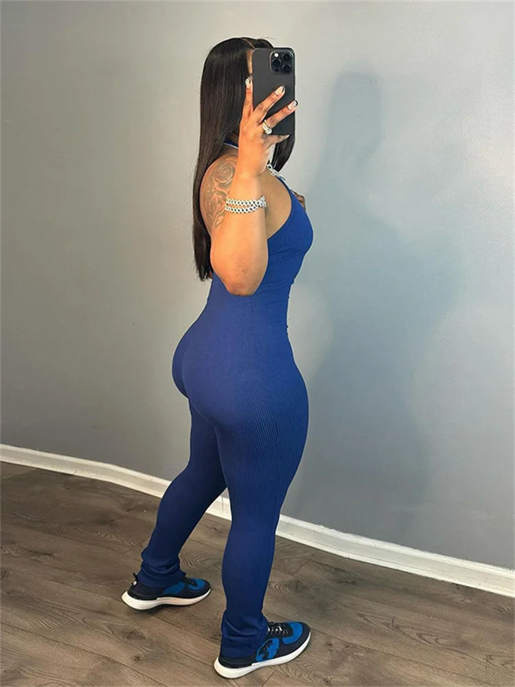 Simenual Casual Solid High Waist Skinny Jumpsuits Women Sexy Backless Halter One-Piece Outfits Y2K Sporty  Basic Jumpsuit 2024