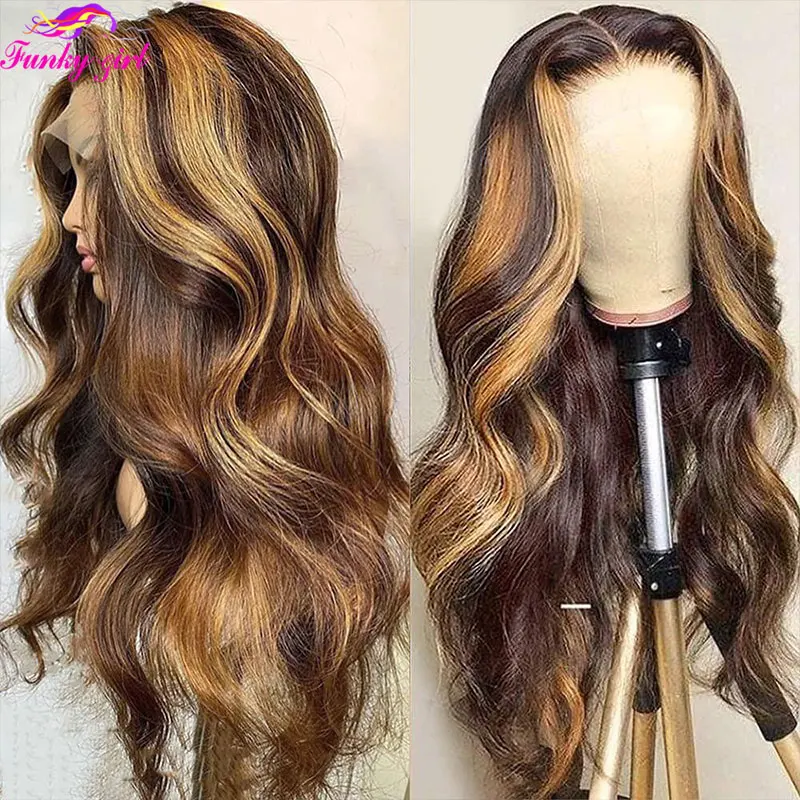 Human Hair Wig Body Wave 4/27 Honey Blonde T Part Lace Brazilian Remy For Women