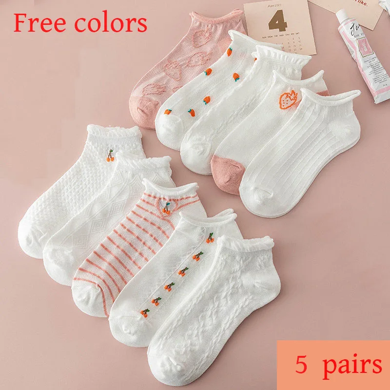 

Women Summer White Socks Kawaii Small Fresh Thin Cotton Shallow Mouth Socks Cute Japanese Jk Lace Smultiple Styles Boat Sock