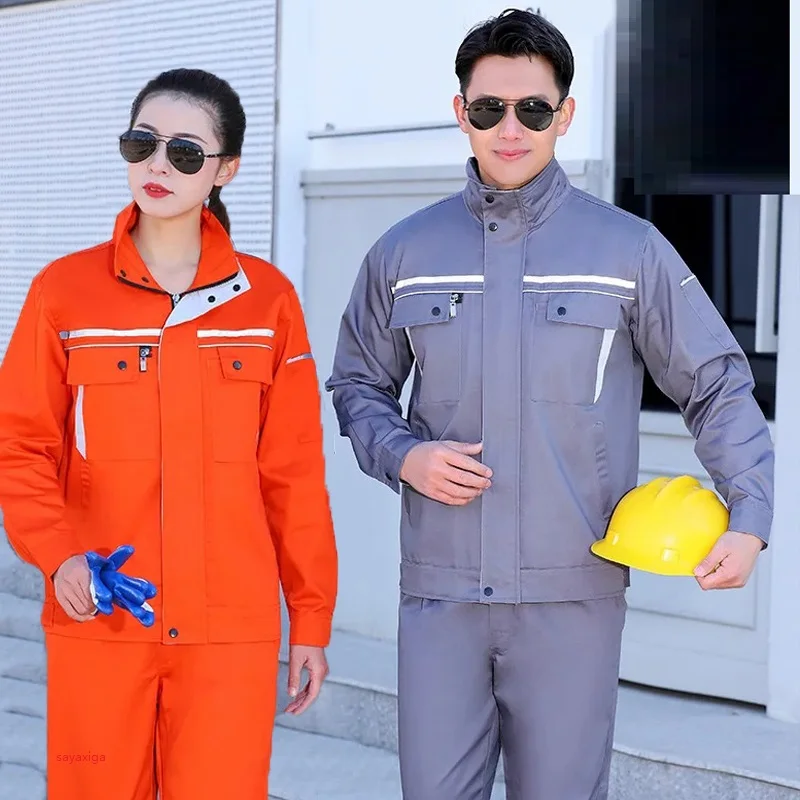 

Reflective Stripe Safety Work Clothing Set Mechanical Workshop Auto Repareman Women Worker Uniforms Labor Coveralls Hi Vis Suits