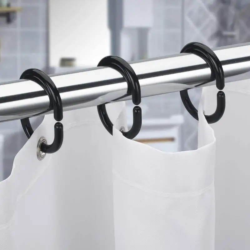 12x Shower Curtain White Plastic Hook Set Rings C Shape Pack of 12 UKGRL 