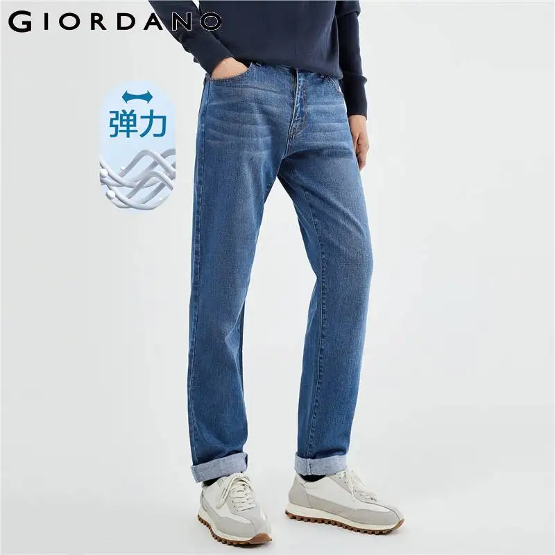 

GIORDANO Men Jeans Stretch Mid Rise Denim Jeans Brand Tag Five-Pocket Quality Zip Simple Fashion Casual Denim Pants 18113917