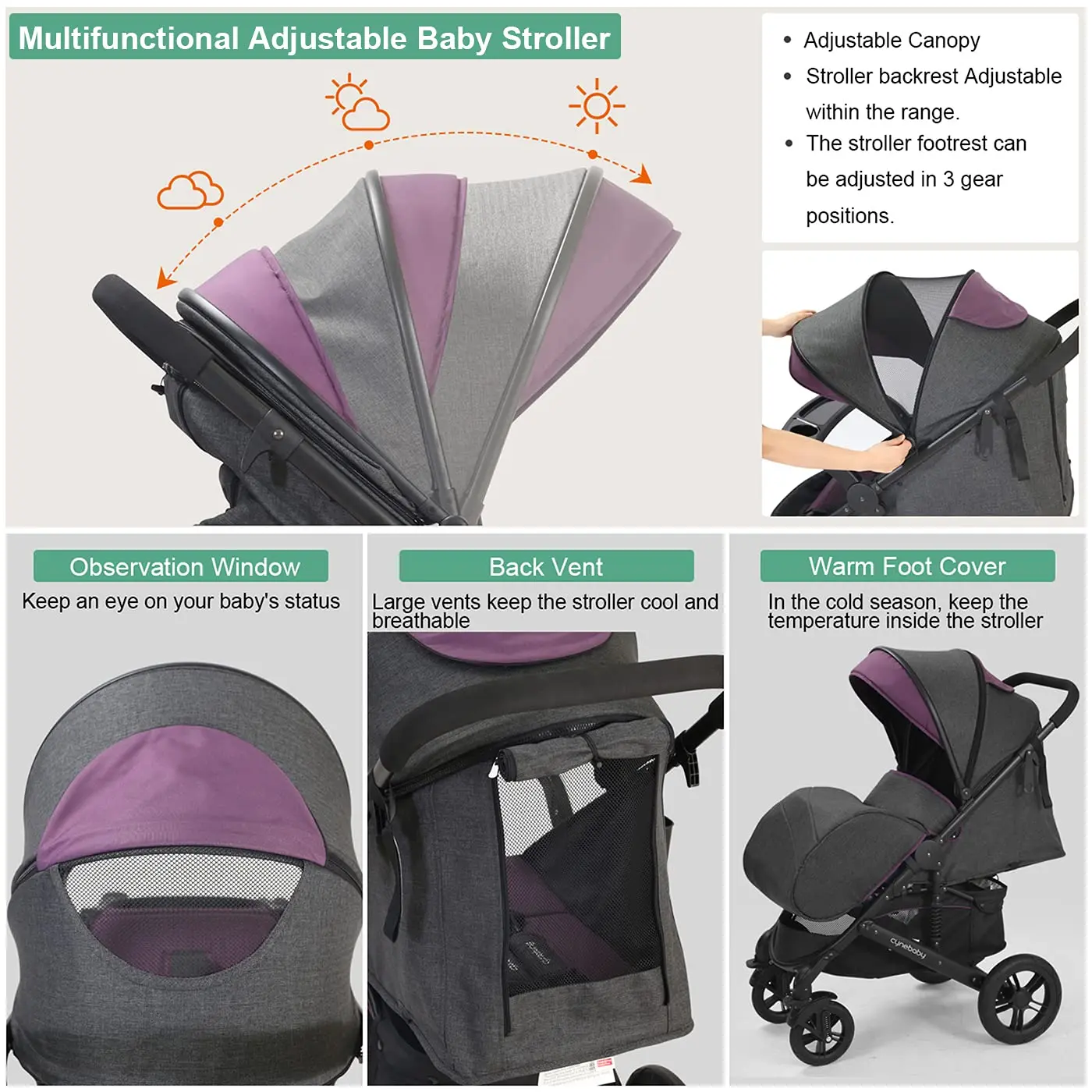 Easy Push Lightweight Bottom Storage Folding Baby Stroller