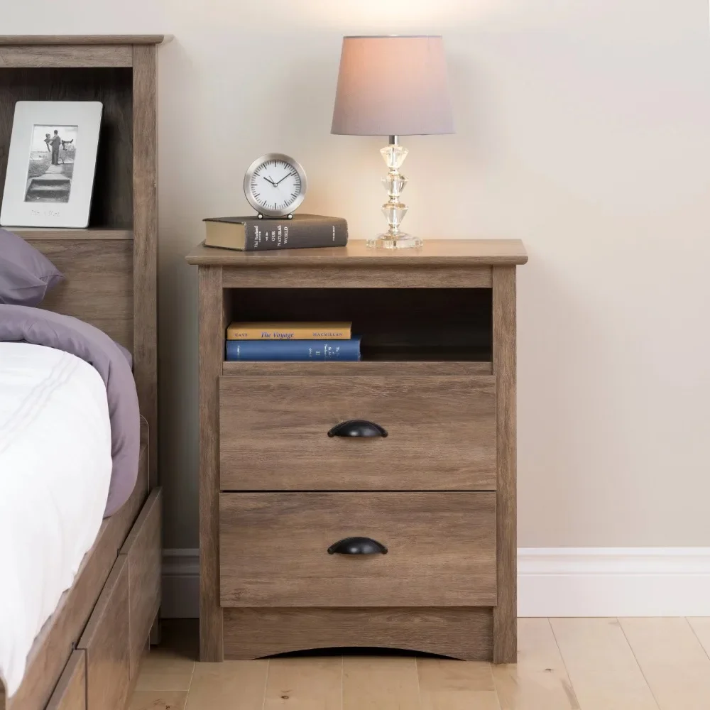 

Nightstand, Fremont 2 Drawer Nightstand: Elegant Bedroom Furniture, Bedside Table with Open Shelf, Drifted Grey Nightstands