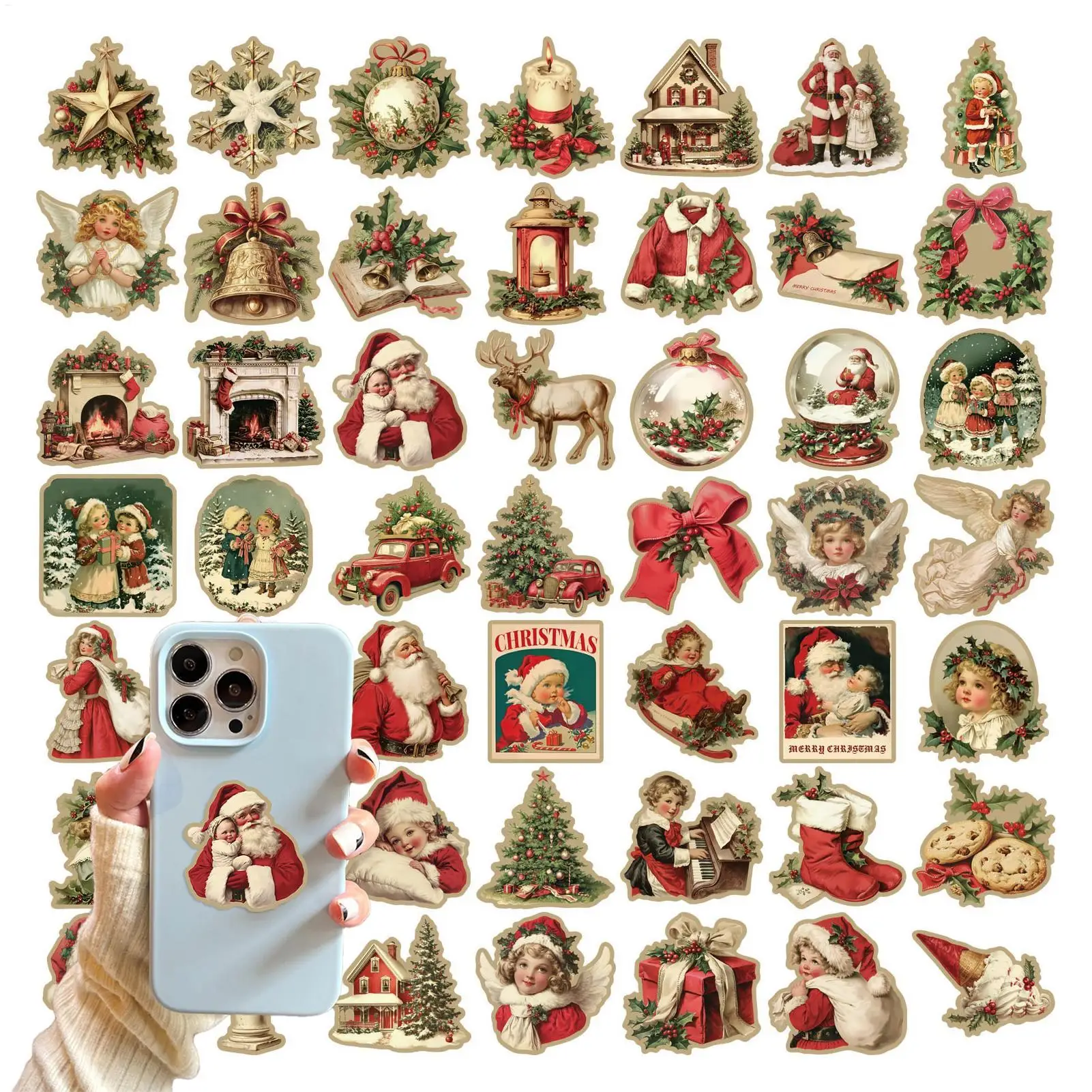 50PCS Creative Retro Christmas Stickers Laptop Phone Cases Water Cups Helmet Stickers Waterproof