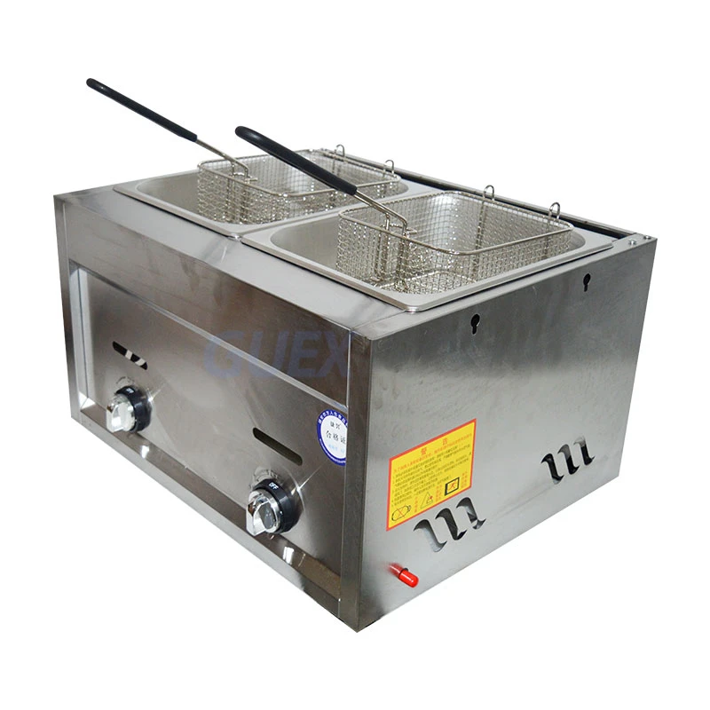 Commercial Gas Fryer Freidora de aire Energy Saving Double Cylinder Deep Fryer Stainless Steel French Fries Frying Machine 3