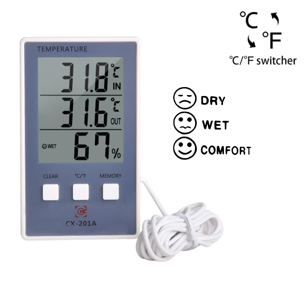Digital Thermometer Hygrometer Indoor Outdoor Temperature Humidity Meter C/F LCD Display Sensor Probe Weather Station