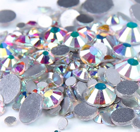 Crystal AB Glass Nail Art Decorations ss3 ss4 ss5 ss6 ss8 ss10 ss16 ss20 ss30 ss34 ss50 Glass Non HotFix Nail Art Rhinestones 2
