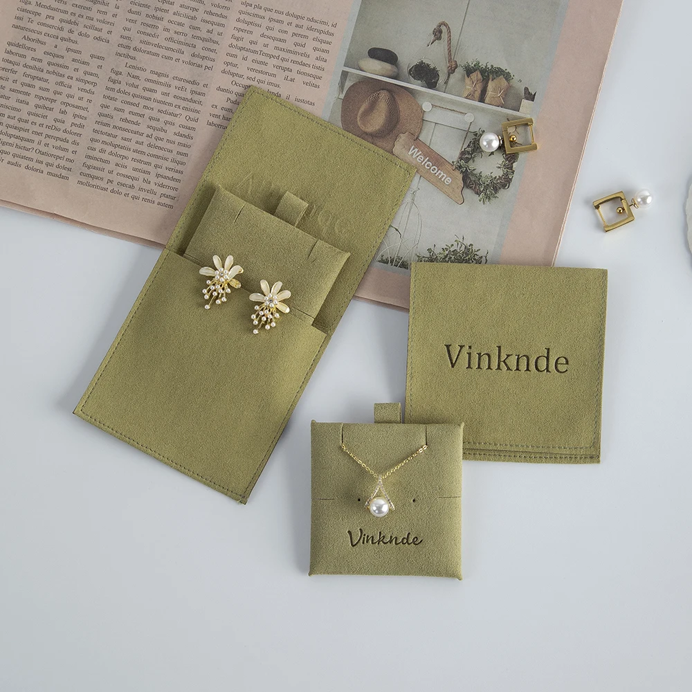 Luxury Personalized Jewelry Bags Custom Logo Suede Microfiber Envelope Jewellery Earrings Packaging Pouch with Insert Card Pads kraft envelope file envelopes card note packets paper budget small tiny cards bags blank