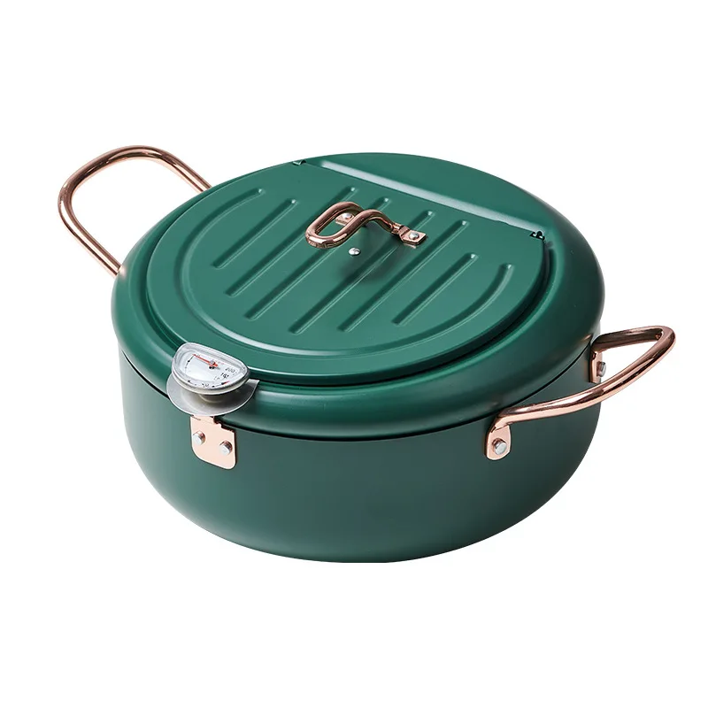 Household Fry Pan Thermometer Non Stick Tempura Deep Fryer Carbon Steel Easy Clean Kitchen Chicken French Fries Frying Pot