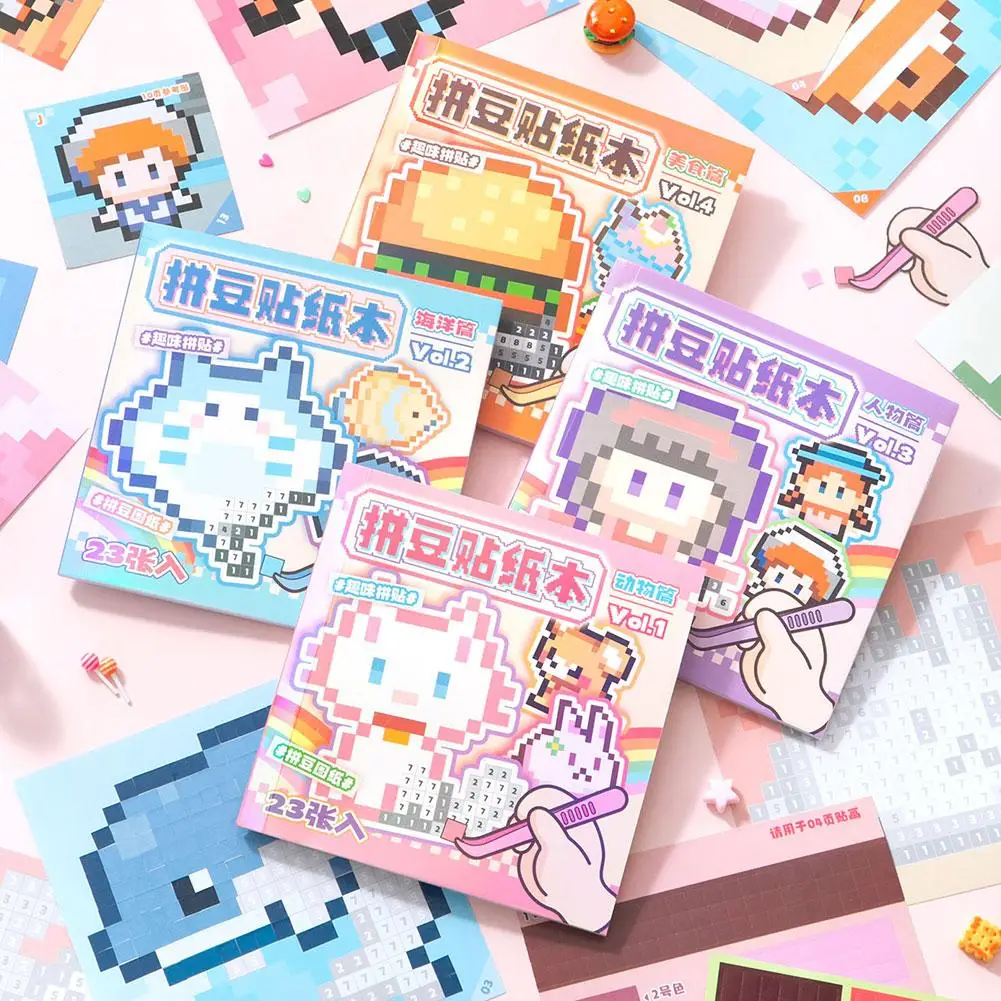 Vibrant Pixel Art Sticker Book: Creative Cartoon Collage & DIY Art Decor