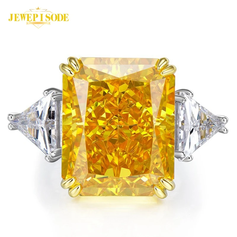 

Jewepisode 100% 925 Sterling Silver 30CT Lab Citrine Sapphire High Carbon Diamond Gemstone Ring Women Men Fine Jewelry Wholesale