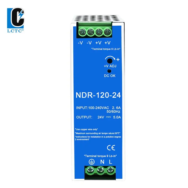 NDR120W Input 100V-220V AC TO DC Industrial DIN Rail NDR Type Switching Power Supply 12/24/48V