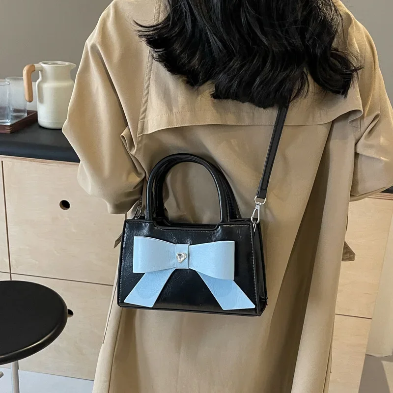 Lady Temperament Simple Solid Color Bow Handbag 2024 New High-Grade Versatile Messenger Bag