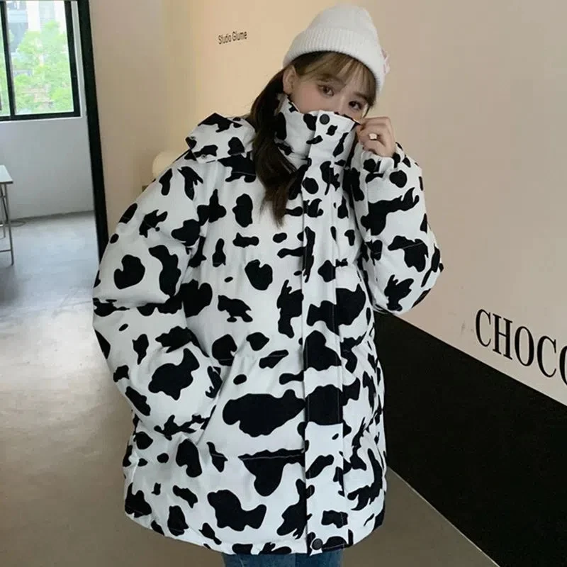 Winter 2022 New Japanese Women's Sweet Coat Cartoon Print Warm Coat Girl Kawaii Hooded Coat Fashionable Female Woman Jacket