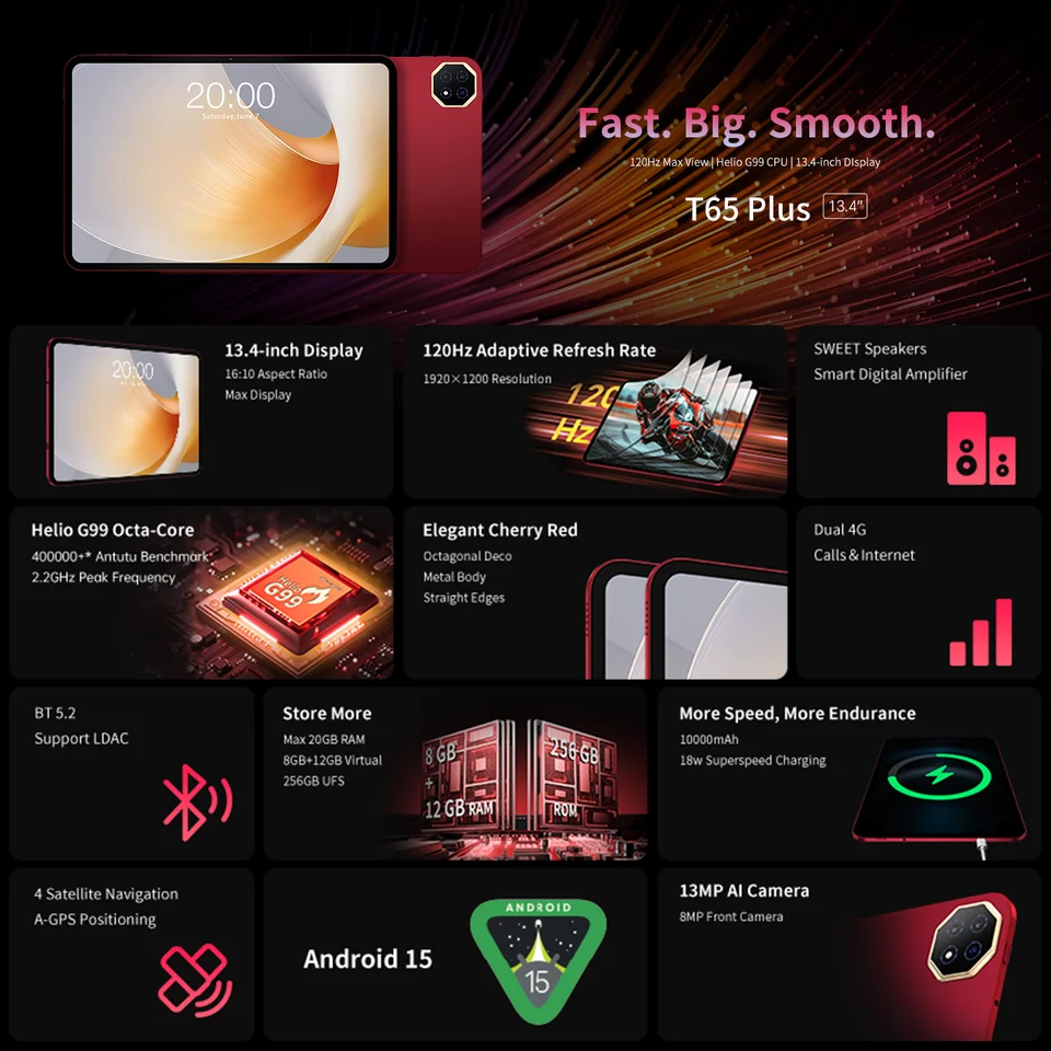 New】2025 Teclast T65 Plus 13.4 Inch Android 15 Tablet 8 Cores