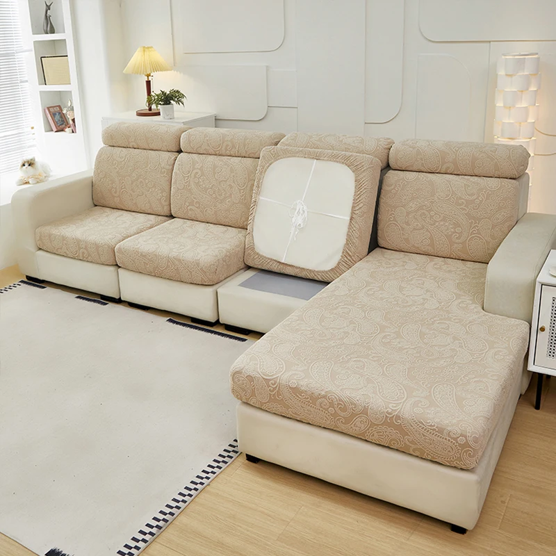 Leaf Pattern Jacquard Sofa Seat Cover Elastic Cushion Cover Sofa Backrest Protector Pet Freindly Couch Covers Anti-Slip