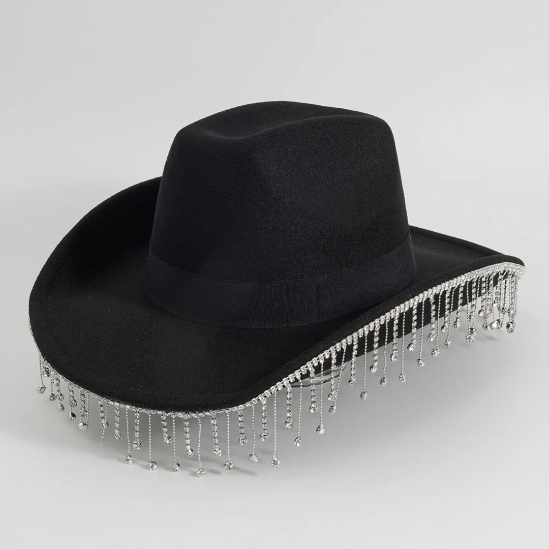 Fashion Hat 1PCS Diamond Tassel cap Acrylic drill summer sun hat stage performance party hat Bride