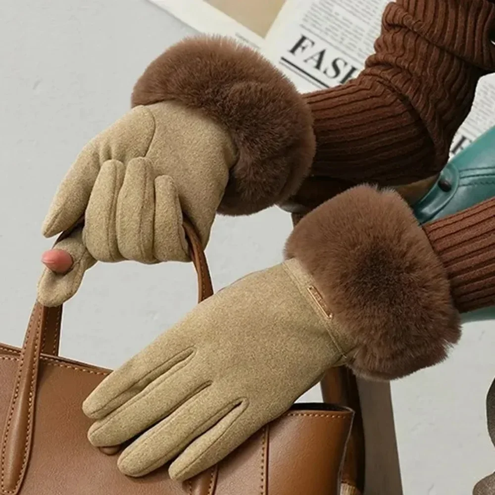 New Thick Plush Sleeves Suede Gloves Short Soft and Warm Solid Color Gloves Autumn and Winter Outdoor Cycling Windproof 장갑
