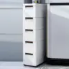 5 Drawer Narrow Slim Plastic Storage Cabinet Storage Drawer with 4 Wheels 5 Tier Drawers Dresser White Fabric Organizer Wardrobe 1