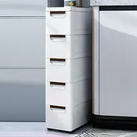5 Drawer Narrow Slim Plastic Storage Cabinet Storage Drawer with 4 Wheels 5 Tier Drawers Dresser White Fabric Organizer Wardrobe 1