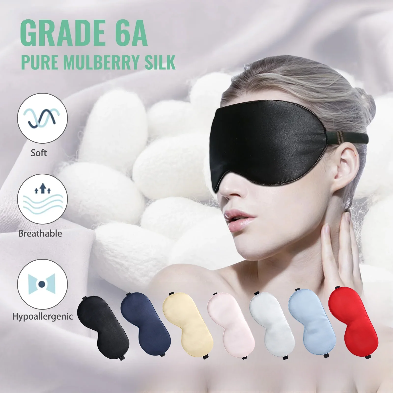 Silk Sleep Mask Real Natural Pure Silk Eye Masks Adjustable Strap for Sleeping Blocks Light Reduces Puffy Eyes Gifts