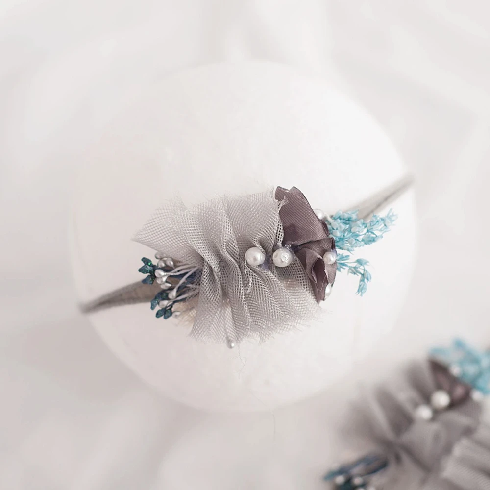 Baby Flower Headband Newborn Photography Prop Baby Girl Headwear Tiara Pearl Headwrap Studio Photo Infant Hair Accessories 6