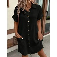 Plus Size 1XL-5XL Spring and Autumn European and American Hot Summer Simple Lapel Button Dress Skirt - Image 4