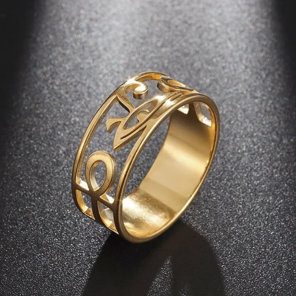 Yiluocd Roestvrij Staal Oude Egypt Ra Udjat Ring Oog Van Horus Ankh Kruis Ring Voor Vrouwen Bescherming Amulet Egyptische Sieraden