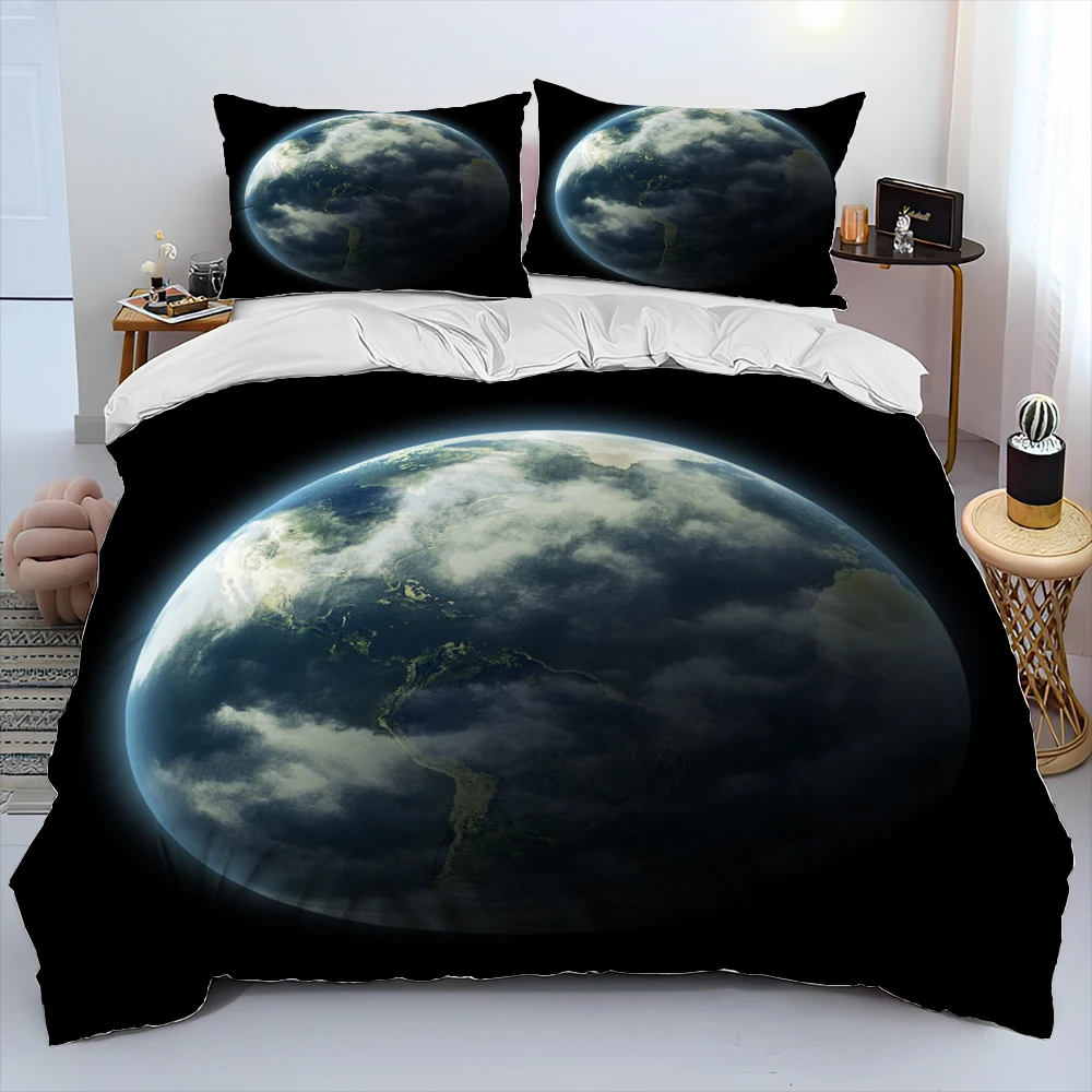 3D Space Fixed Stars Galaxy Earth Comforter Bedding Set,Duvet Cover Bed Set Quilt Cover Pillowcase,King Queen Size Bedding Set