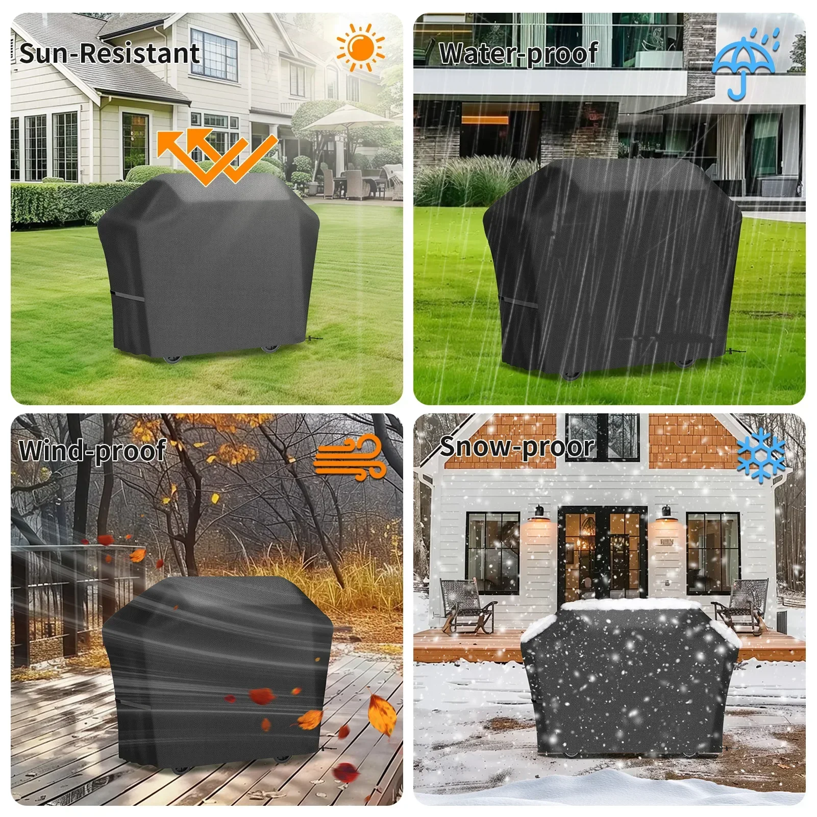 Grill Cover Waterproof Heavy Duty BBQ Covers with Cleaning Brush & Barbecue Gloves Burner Gas BBQ Covers Outdoor Barbecue Cover