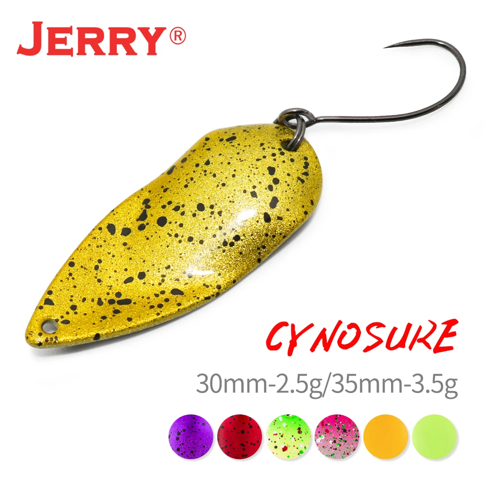 Jerry Cynosure 2.5g 3.5g 황동 와이드 마이크로 영역 송어 숟가락 UV 색상 단일 후크 낚시 미끼 글리터 스피너 민물 미끼