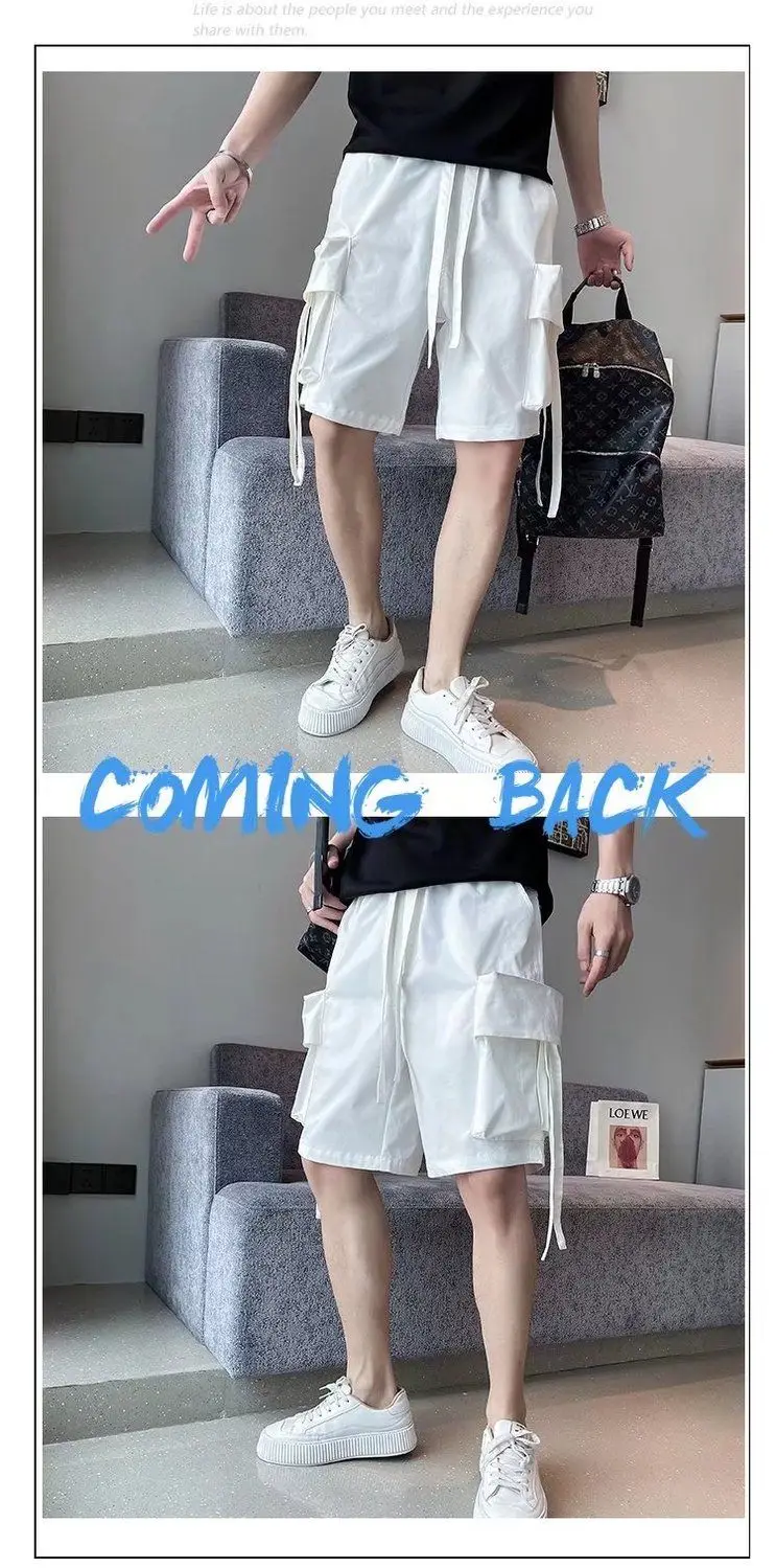 Description Picture 5 of itemFashion Men Solid Color Trend Thin Style Summer New Pocket All-match Casual American Style Quick Drying Ribbon Motion Shorts